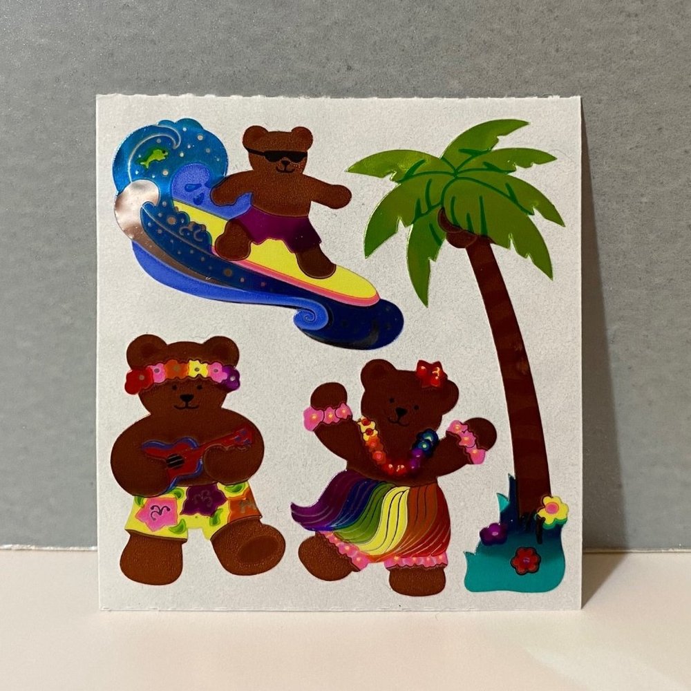Vintage Sandylion Hawaii Surfing Bears Mylar Stickers